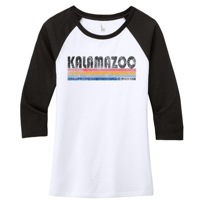 Vintage 1980s Style Kalamazoo Michigan Women's Tri-Blend 3/4-Sleeve Raglan Shirt