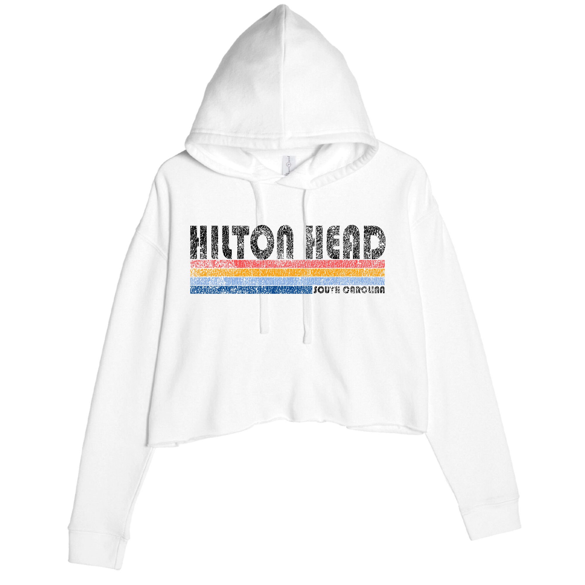 Vintage 1980s Style Hilton Head South Carolina Crop Fleece Hoodie