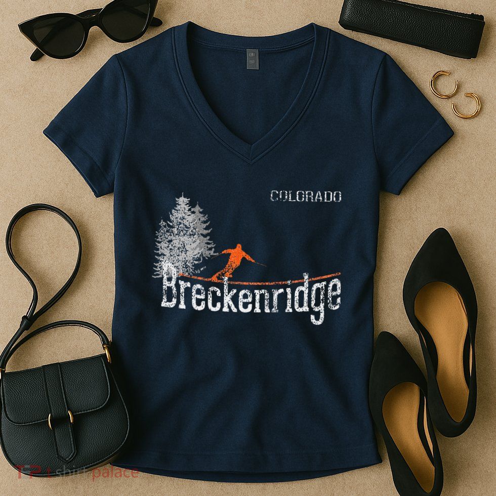 Vintage 1980s Style Breckenridge CO Skiing Women's V-Neck T-Shirt