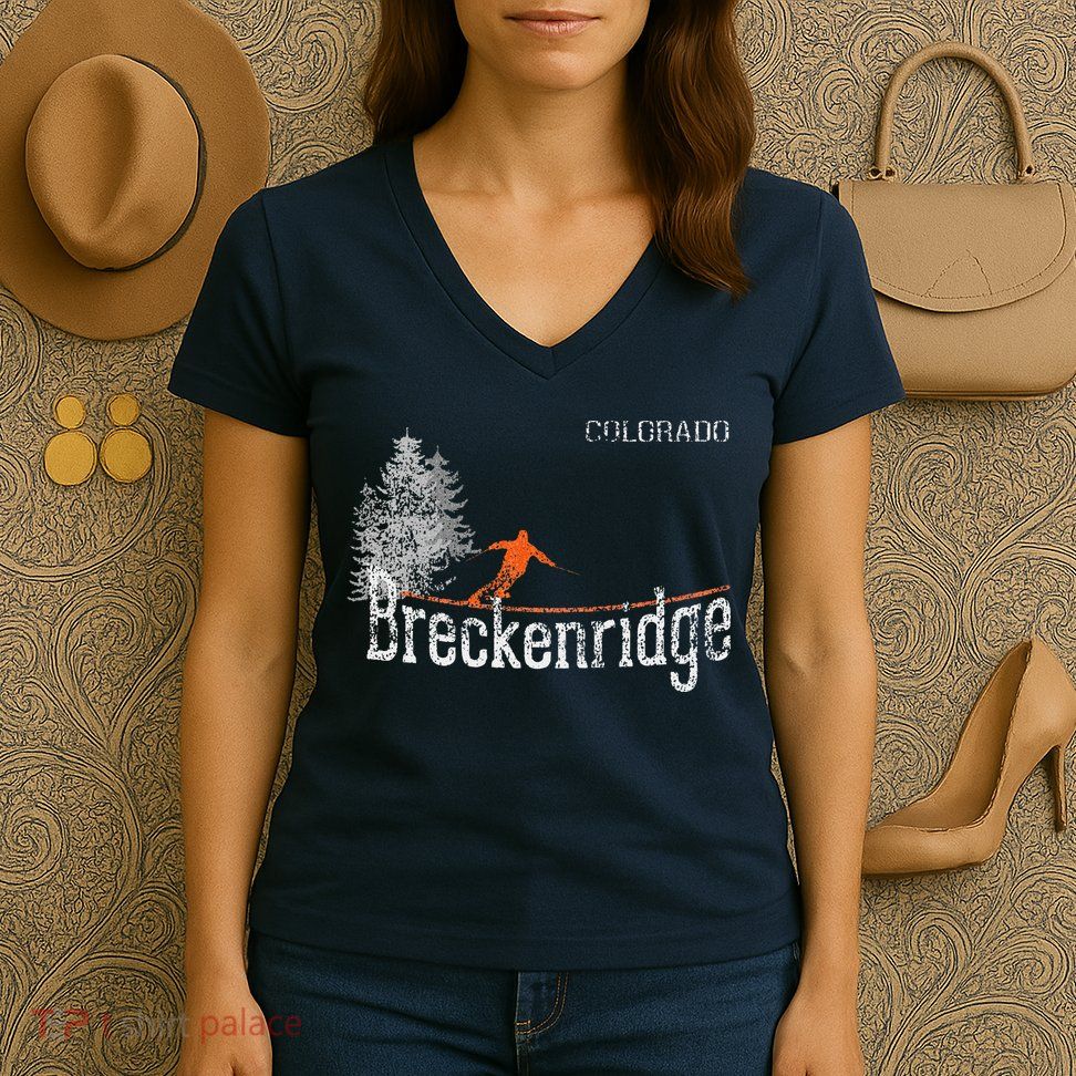 Vintage 1980s Style Breckenridge CO Skiing Women's V-Neck T-Shirt