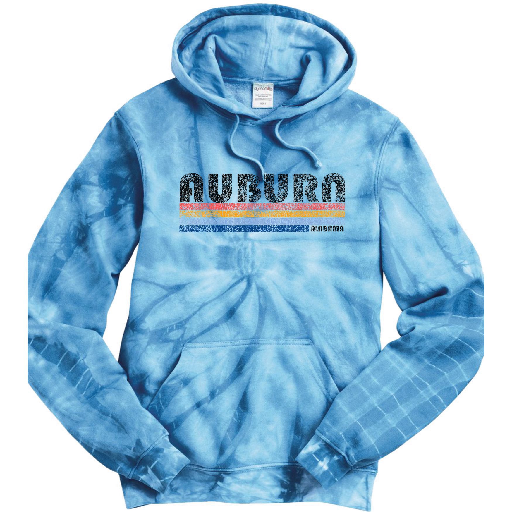 Vintage 1980s Style Auburn Alabama Tie Dye Hoodie