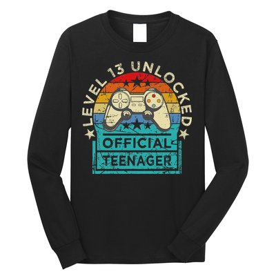 Vintage 13 Years Old Gamer Level 13 Official Teenager Long Sleeve Shirt