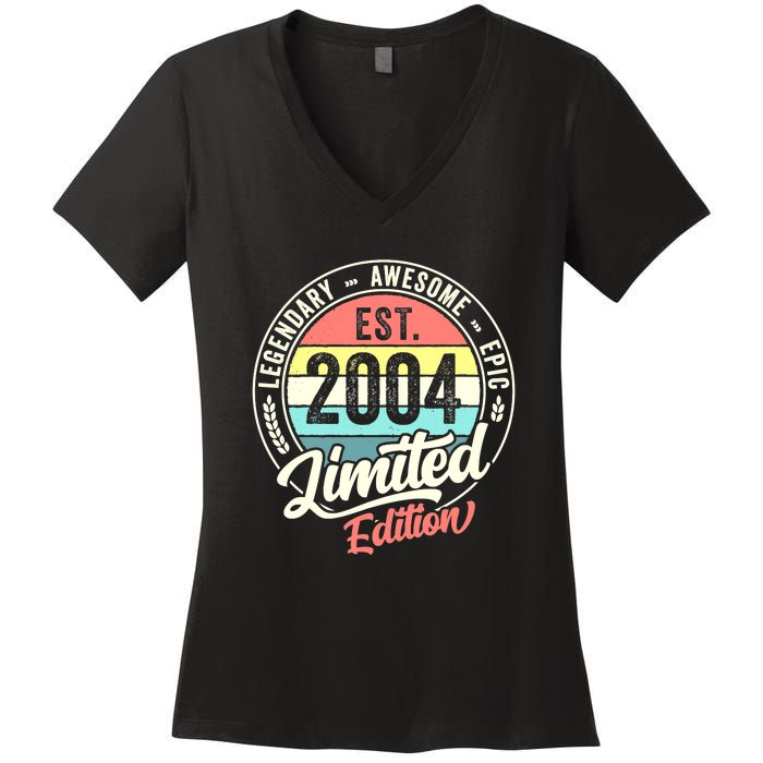 Vintage 18 Year Old Est 2004 Limited Edition 18th Birthday Women's V-Neck T-Shirt