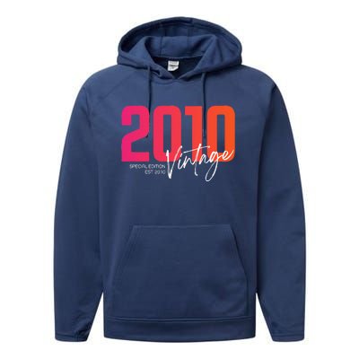 Vintage 2010 13 Year Old Birthday Born In 2010 13th Birthday Performance Fleece Hoodie