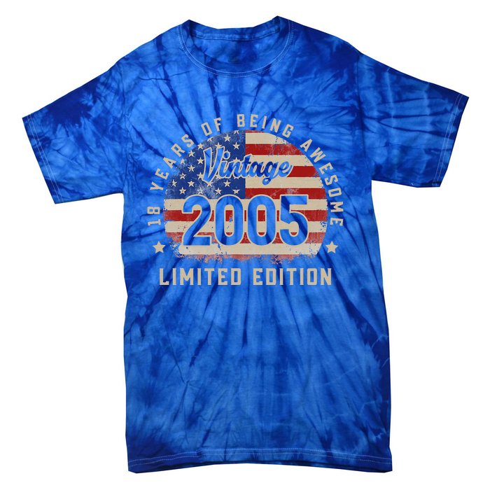 Vintage 2005 18 Years of Being Awesome Gifts 18th Birthday Tie-Dye T-Shirt