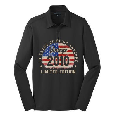 Vintage 2010 13 Years of Being Awesome Gifts 13th Birthday Silk Touch Performance Long Sleeve Polo