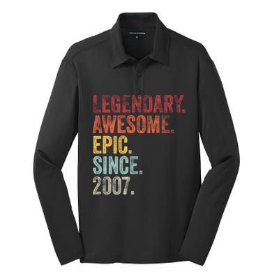 Vintage 2007 15th Birthday Legendary Awesome Epic Since 2007 Cute Gift Silk Touch Performance Long Sleeve Polo