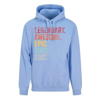 Vintage 2007 15th Birthday Legendary Awesome Epic Since 2007 Cute Gift Unisex Surf Hoodie