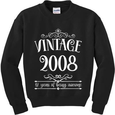 Vintage 2008 17 Years Of Being Awesome 17th Birthday Kids Sweatshirt