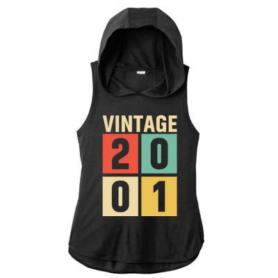 Vintage 2001 21st Birthday Celebration Ladies PosiCharge Tri-Blend Wicking Draft Hoodie Tank