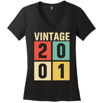 Vintage 2001 21st Birthday Celebration Women's V-Neck T-Shirt