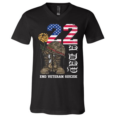 Veteran 22 A Day Take Their Lives End Veteran Suicide V-Neck T-Shirt