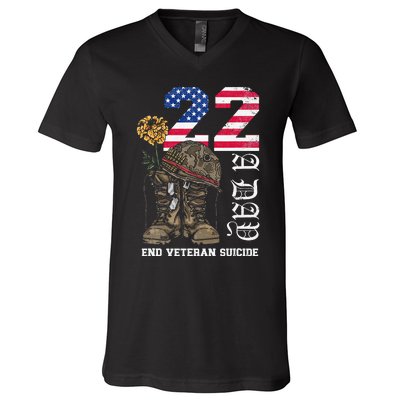 Veteran 22 A Day Take Their Lives End Veteran Suicide V-Neck T-Shirt