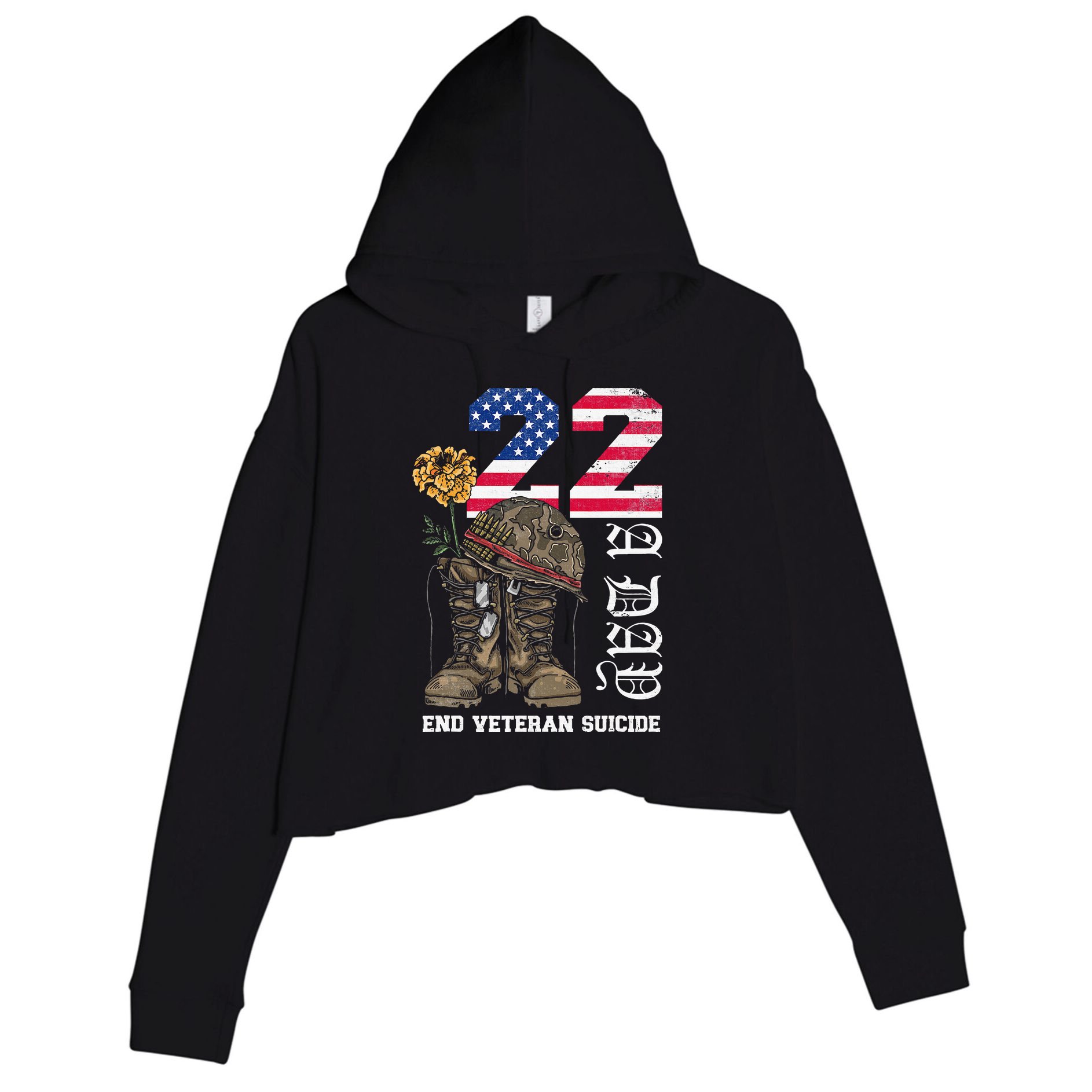 Veteran 22 A Day Take Their Lives End Veteran Suicide Crop Fleece Hoodie
