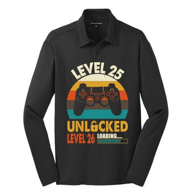 Vintage 25th Birthday Level 25 Unlocked Level 26 Loading Cute Gift Silk Touch Performance Long Sleeve Polo