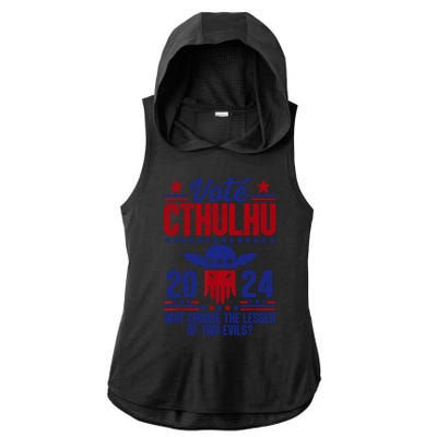 Vote 2024 Cthulhu President Choose The Lesser Of Two Evils Ladies PosiCharge Tri-Blend Wicking Draft Hoodie Tank