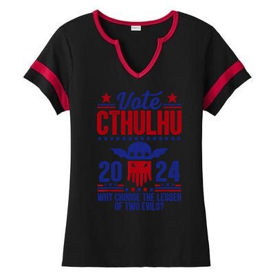 Vote 2024 Cthulhu President Choose The Lesser Of Two Evils Ladies Halftime Notch Neck Tee