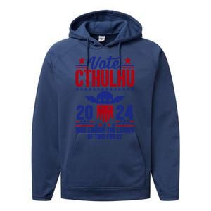 Vote 2024 Cthulhu President Choose The Lesser Of Two Evils Performance Fleece Hoodie