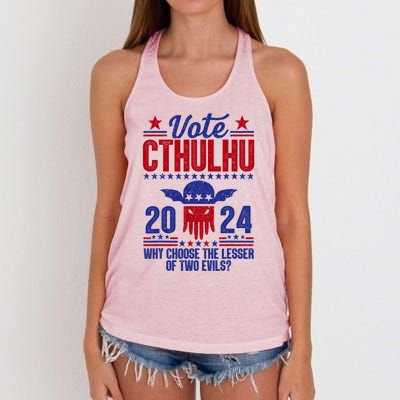 Vote 2024 Cthulhu President Choose The Lesser Of Two Evils Women's Knotted Racerback Tank