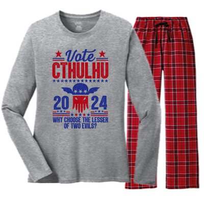 Vote 2024 Cthulhu President Choose The Lesser Of Two Evils Women's Long Sleeve Flannel Pajama Set 