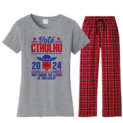 Vote 2024 Cthulhu President Choose The Lesser Of Two Evils Women's Flannel Pajama Set