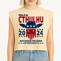 Vote 2024 Cthulhu President Choose The Lesser Of Two Evils Garment-Dyed Women's Muscle Tee