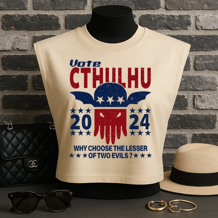 Vote 2024 Cthulhu President Choose The Lesser Of Two Evils Garment-Dyed Women's Muscle Tee