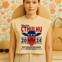 Vote 2024 Cthulhu President Choose The Lesser Of Two Evils Garment-Dyed Women's Muscle Tee