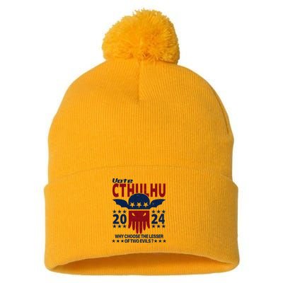 Vote 2024 Cthulhu President Choose The Lesser Of Two Evils Pom Pom 12in Knit Beanie