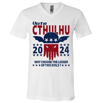 Vote 2024 Cthulhu President Choose The Lesser Of Two Evils V-Neck T-Shirt