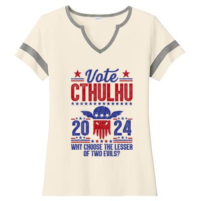 Vote 2024 Cthulhu President Choose The Lesser Of Two Evils Ladies Halftime Notch Neck Tee