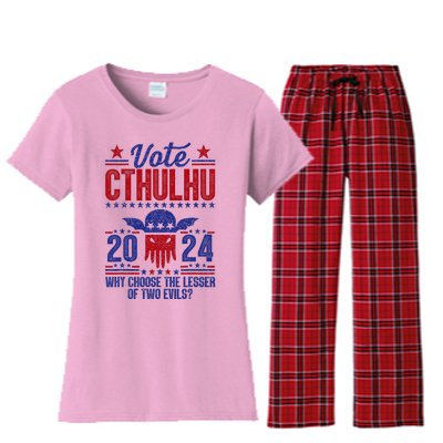 Vote 2024 Cthulhu President Choose The Lesser Of Two Evils Women's Flannel Pajama Set