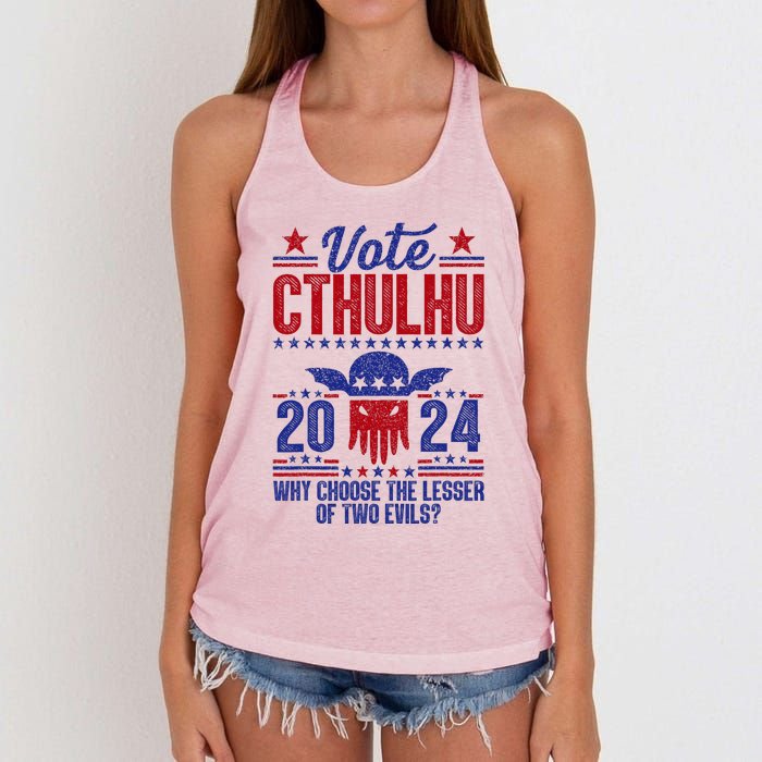 Vote 2024 Cthulhu President Choose The Lesser Of Two Evils Women's Knotted Racerback Tank