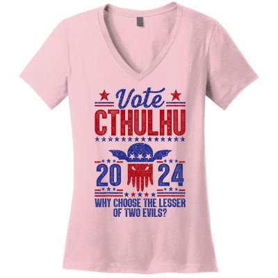 Vote 2024 Cthulhu President Choose The Lesser Of Two Evils Women's V-Neck T-Shirt