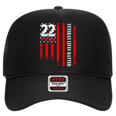 Veteran 22 Day Veteran Lives Matter Suicide Awareness Ptsd High Crown Mesh Back Trucker Hat