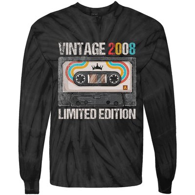 Vintage 2008 Funny 17th Birthday Cassette Tape 17 Years Old Tie-Dye Long Sleeve Shirt
