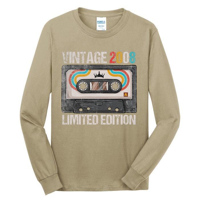 Vintage 2008 Funny 17th Birthday Cassette Tape 17 Years Old Tall Long Sleeve T-Shirt