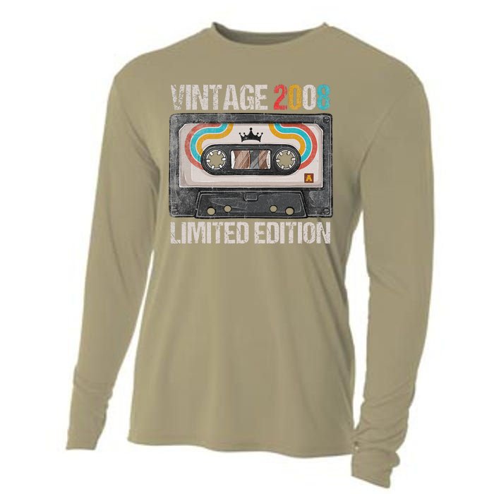 Vintage 2008 Funny 17th Birthday Cassette Tape 17 Years Old Cooling Performance Long Sleeve Crew