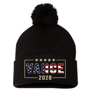 Vance 2028 J.D. Vance For President 28 Vance Flag Pom Pom 12in Knit Beanie