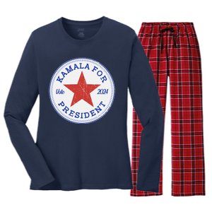 Vote 2024 Kamala For President Sneaker Logo Women's Long Sleeve Flannel Pajama Set 