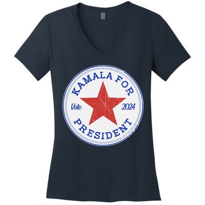 Vote 2024 Kamala For President Sneaker Logo Women's V-Neck T-Shirt