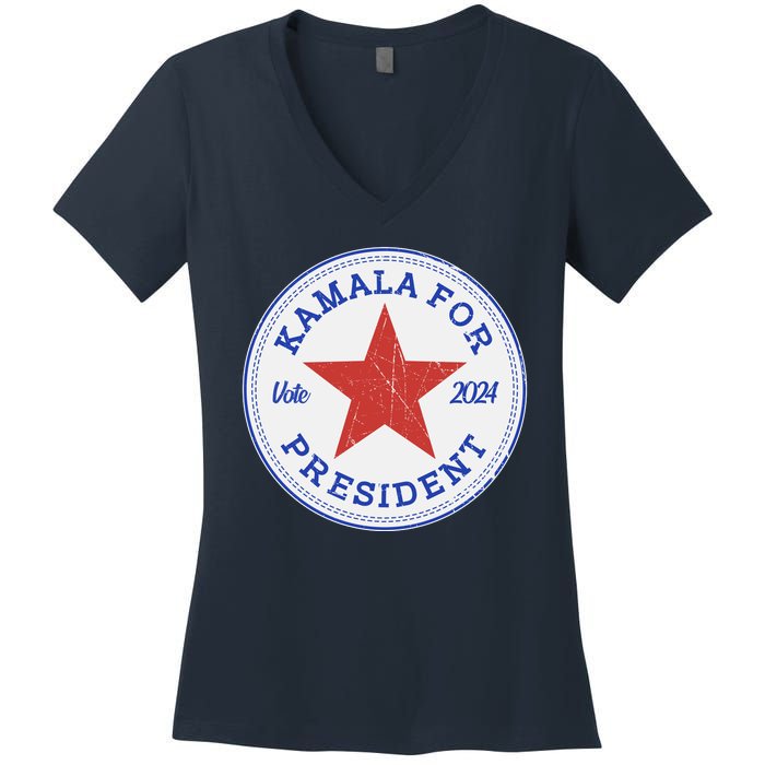 Vote 2024 Kamala For President Sneaker Logo Women's V-Neck T-Shirt