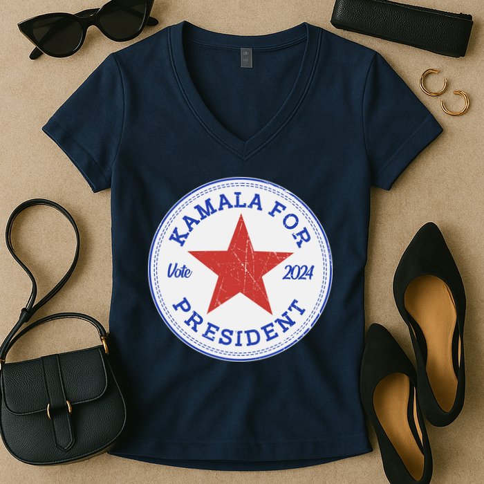 Vote 2024 Kamala For President Sneaker Logo Women's V-Neck T-Shirt