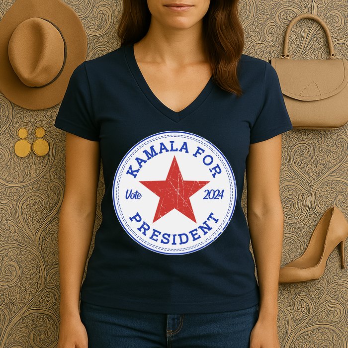 Vote 2024 Kamala For President Sneaker Logo Women's V-Neck T-Shirt