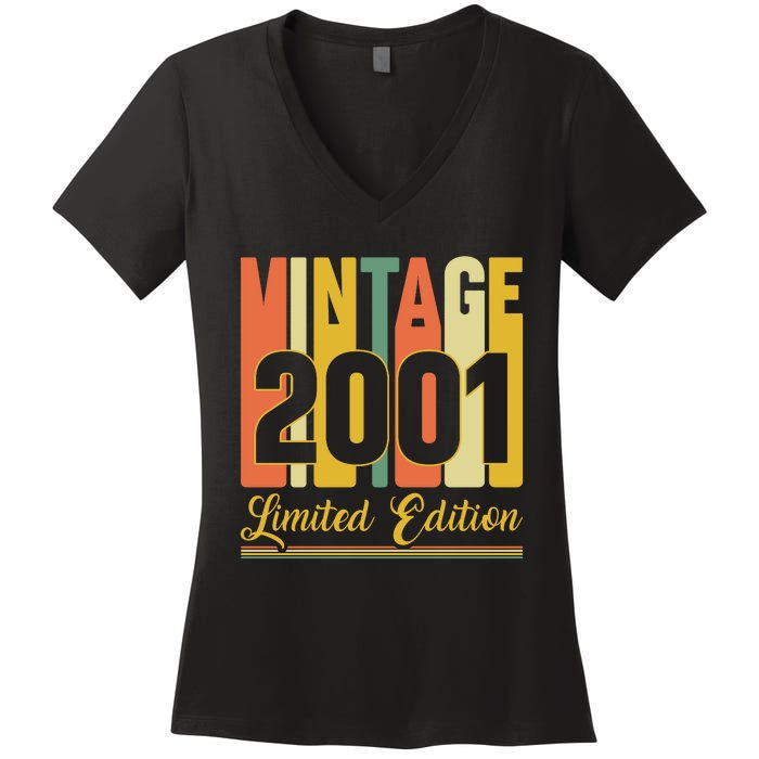 Vintage 2001 Limited Edition 21st Birthday Celebration Women's V-Neck T-Shirt