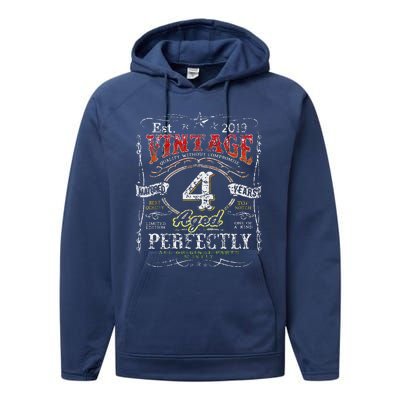 Vintage 2019 Limited Edition 4 Year Old 4th Birthdays Performance Fleece Hoodie