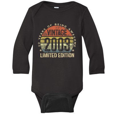 Vintage 2003 Limited Edition 20 Year Old Gifts 20th Birthday Baby Long Sleeve Bodysuit