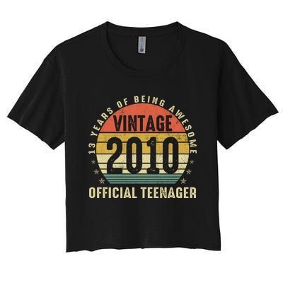 Vintage 2010 Official Teenager 13th Birthday Gifts 13 Yr Old Women's Crop Top Tee