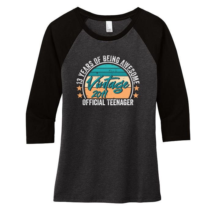 Vintage 2011 OfficialL Teenager 13th Birthday Women's Tri-Blend 3/4-Sleeve Raglan Shirt