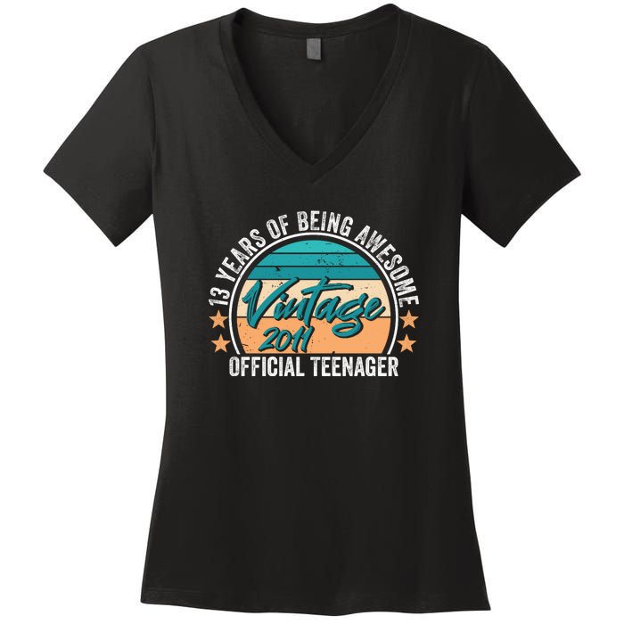 Vintage 2011 OfficialL Teenager 13th Birthday Women's V-Neck T-Shirt